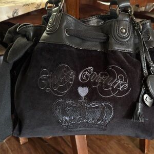 Juicy Couture Black Shoulder Bag with Crown Embroidery